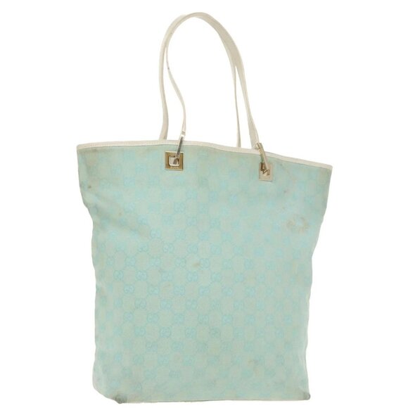 GUCCI GG Canvas Tote Bag Light Blue Gold 002 - Picture 1 of 15